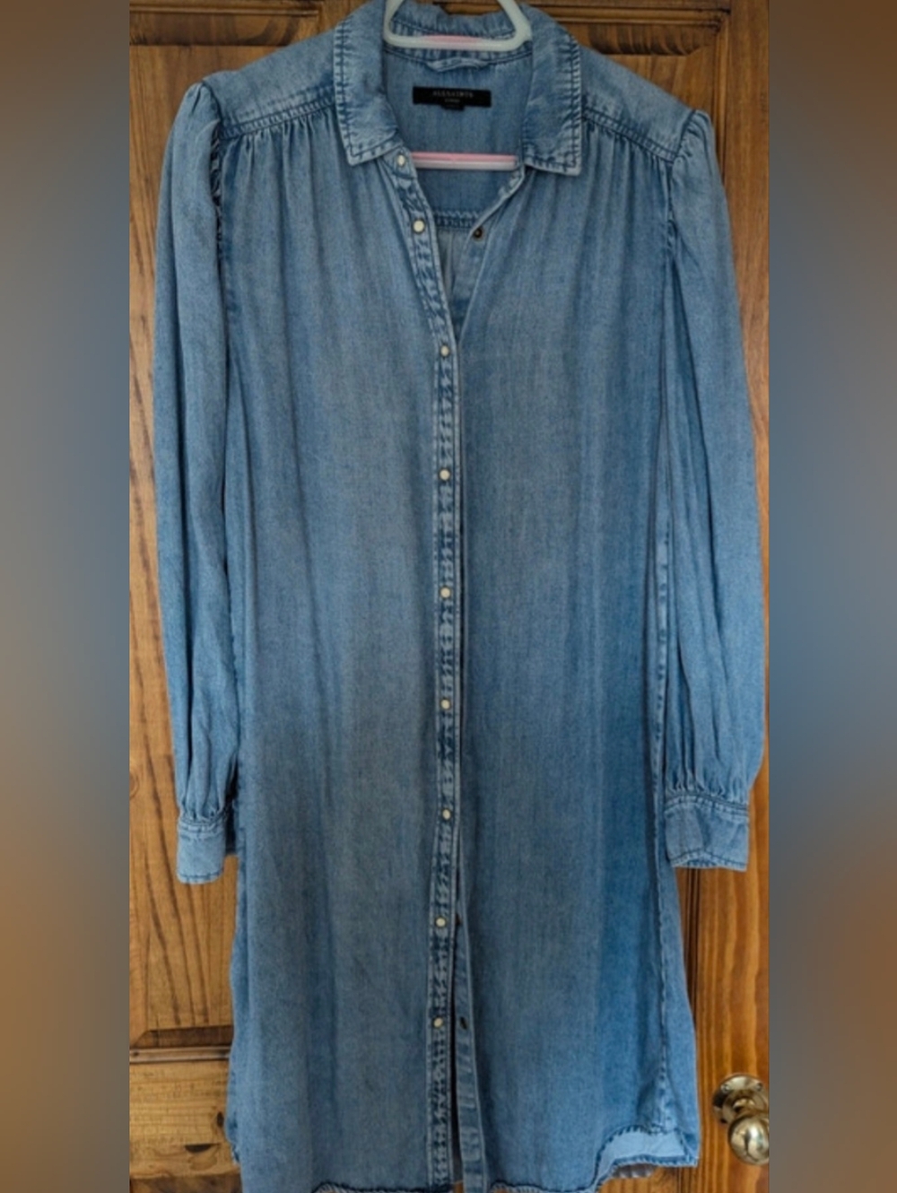 AllSaints Dress Womens Size Large Blue Denim Ella Shirt Western Snap Chambray